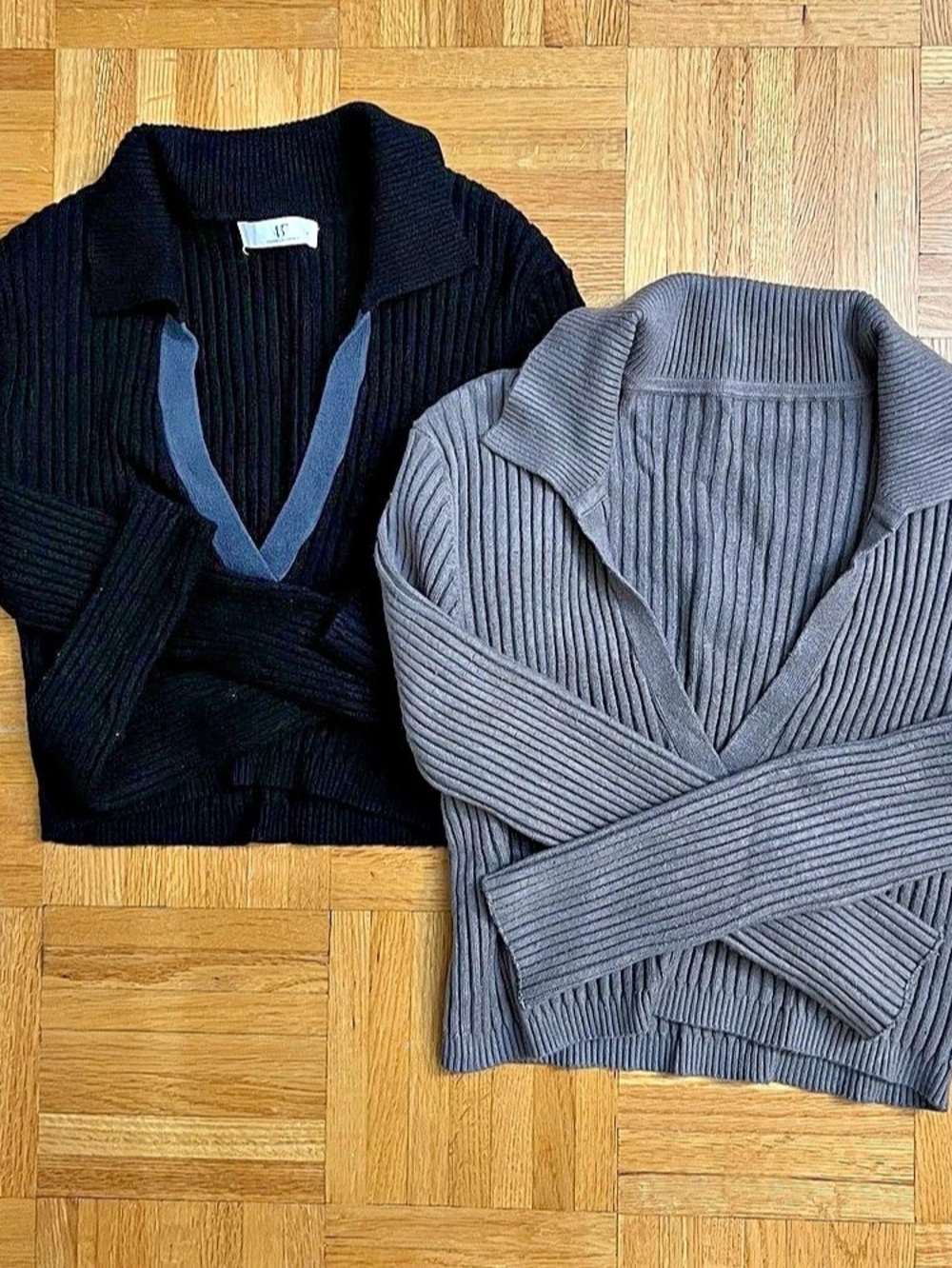 437 Ribbed Long Sleeves in Black & Gray